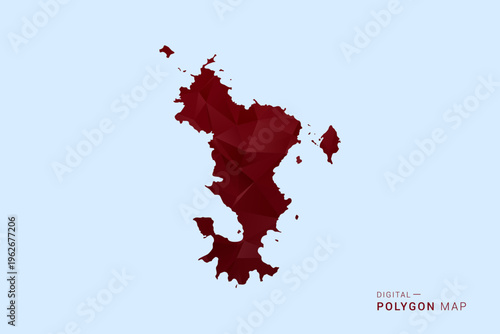 Mayotte Map - Low poly polygon map in deep red gradient on light blue background, modern minimal geometric design, vector illustration with faceted triangulated style.