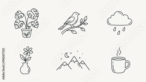 Minimalist Doodle Art Collection of Nature and Everyday Objects.