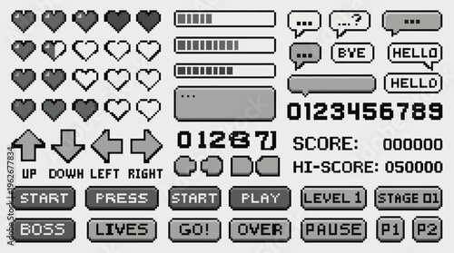 Retro Pixel Art Game Interface Elements Collection.