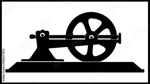 A black and white illustration of an industrial steam engine machine