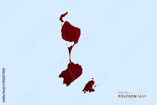 Saint Pierre and Miquelon Map - Low poly polygon map in deep red gradient on light blue background, modern minimal geometric design, vector illustration with faceted triangulated style.
