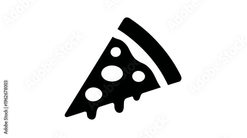 A simple, minimalist icon of a pizza slice with cheese drips and rounded pepperoni on white