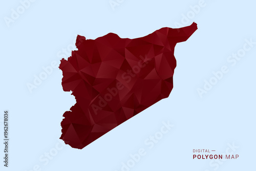 syria Map - Low poly polygon map in deep red gradient on light blue background, modern minimal geometric design, vector illustration with faceted triangulated style.