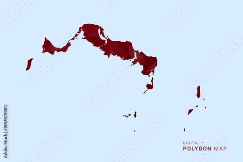 Turks and Caicos Islands Map - Low poly polygon map in deep red gradient on light blue background, modern minimal geometric design, vector illustration with faceted triangulated style.