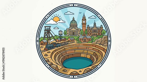 Circle Design of City Skyline and Open Mine
