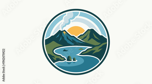 Volcanic Landscape View in Circular Design