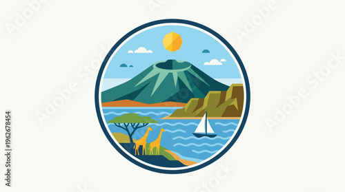 Scenic African Landscape in Circle Badge Design