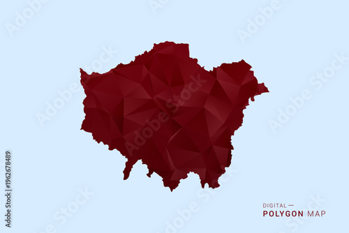 London Map - Low poly polygon map in deep red gradient on light blue background, modern minimal geometric design, vector illustration with faceted triangulated style.