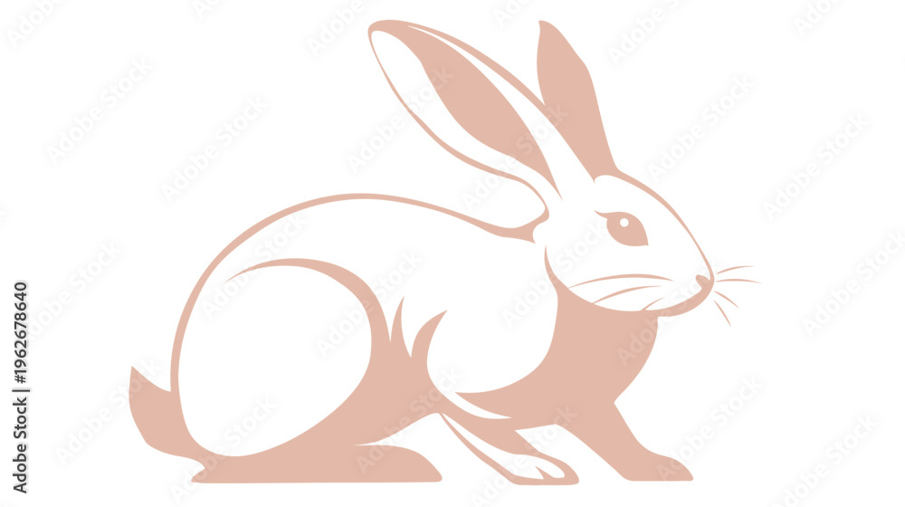 Fototapeta premium A simple, minimalist illustration of a rabbit in a seated position. It is rendered in a single color