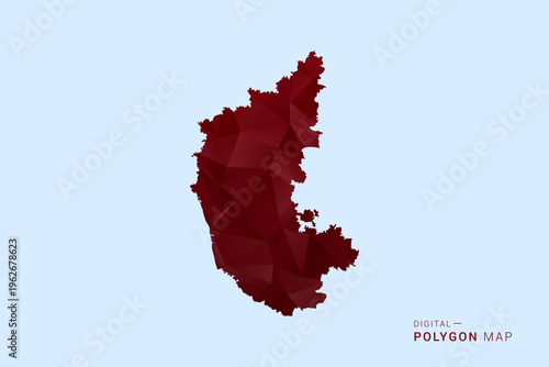 karnataka Map - Low poly polygon map in deep red gradient on light blue background, modern minimal geometric design, vector illustration with faceted triangulated style.