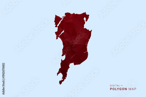 Mumbai Map - Low poly polygon map in deep red gradient on light blue background, modern minimal geometric design, vector illustration with faceted triangulated style.