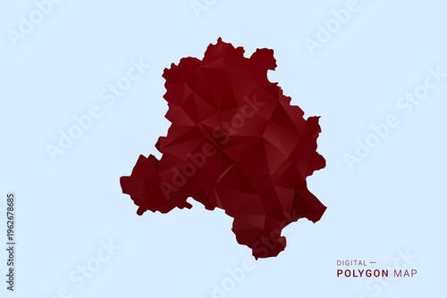 NEW Delhi Map - Low poly polygon map in deep red gradient on light blue background, modern minimal geometric design, vector illustration with faceted triangulated style.