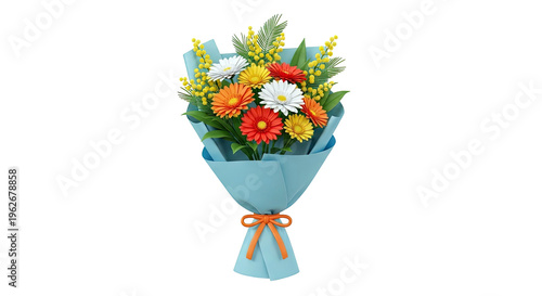 Colorful Gerbera Daisy and Mimosa Bouquet