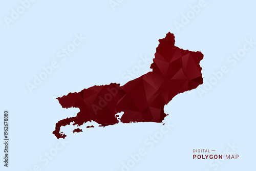 Foto Rio de Janeiro Map - Low poly polygon map in deep red gradient on light blue background, modern minimal geometric design, vector illustration with faceted triangulated style