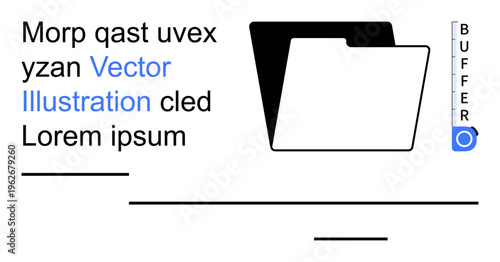Data organization, digital storage, file management, modern workflow, information structure, graphic elements. A black and white folder icon alongside text and bar elements. Data organization