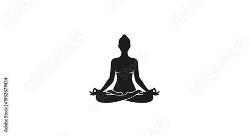 Silhouette of a woman meditating in lotus pose, yoga, zen, relaxation, white background