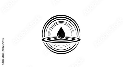 Water drop ripple effect icon, clean liquid splash, abstract circular wave logo