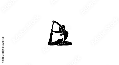 Silhouette of a woman in a yoga pose, stretching, black on white background