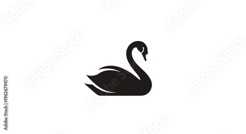 Elegant Black Swan Silhouette Icon Isolated on White Background