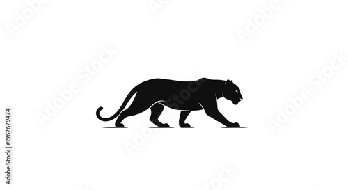Black Panther Silhouette Walking Silhouette Isolated on White Background, Wild Animal