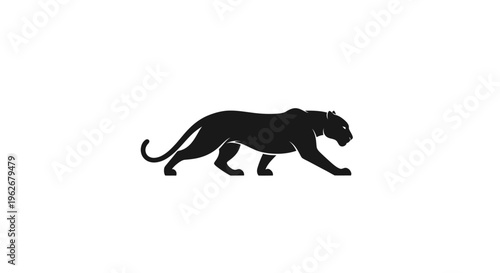 Black Panther Silhouette Walking on White Background