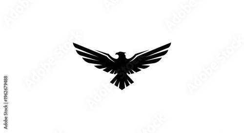 Black silhouette of an eagle with spread wings on a white background, vector logo.
