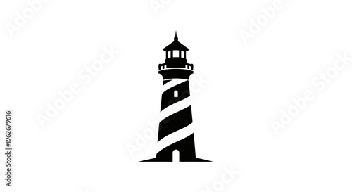 Lighthouse Silhouette - Navigation Beacon on White Background