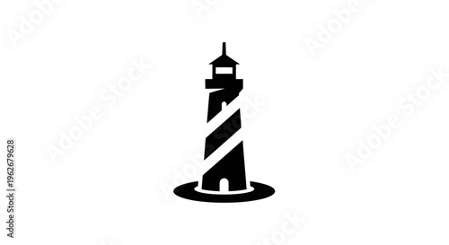 Black and white lighthouse icon on a white background, simple vector illustration