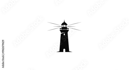 Black lighthouse silhouette, navigation beacon, guidance, safety, maritime symbol