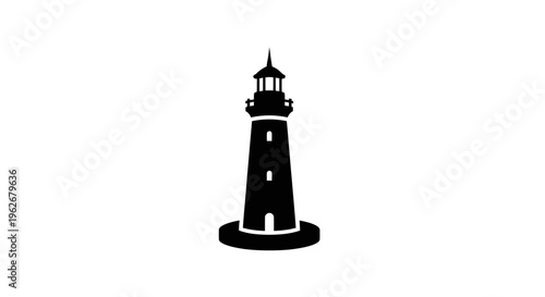 Black Silhouette Lighthouse Tower on White Background