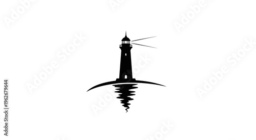 Minimalist Silhouette Lighthouse Reflection on Water