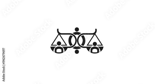 Balance scale with people icons representing justice and equality