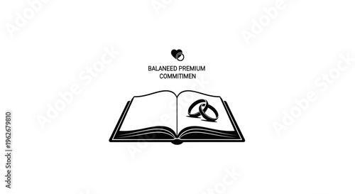 Open Book with Wedding Rings and Heart Symbol on White Background