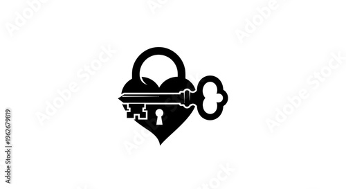 Heart shape padlock with key icon, symbol of love, security, secrets, relationship, romance