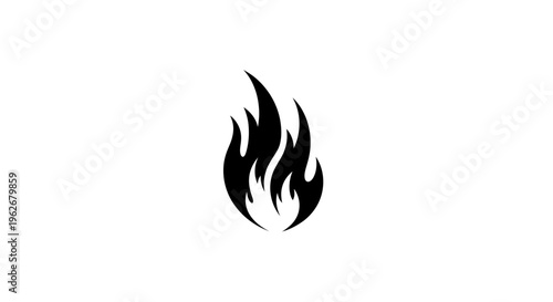 Black flame icon on white background, symbol of fire, heat, energy, and passion