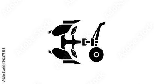 Black icon of a plow with a wheel on a white background