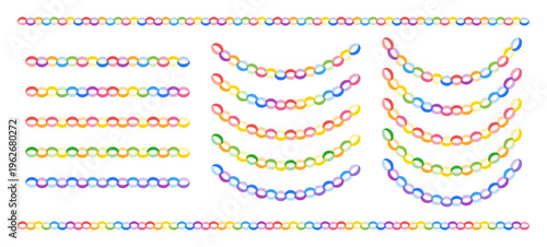 カラフルな輪つなぎラインセット 手作り装飾・ガーランド素材 ベクターイラスト