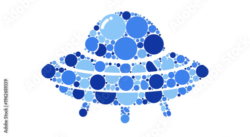 Abstract Blue UFO Vector Illustration with Dotted Circle Pattern, Representing Extraterrestrial Life, Space Travel, and Futuristic Technology Concepts.