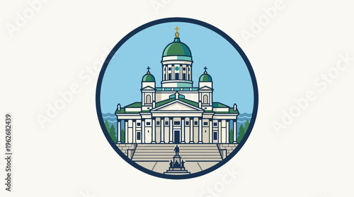 Helsinki Cathedral Icon in a Circular Frame
