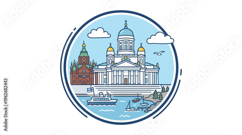 Helsinki Cityscape Icon with Landmarks