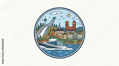 Oslo Cityscape in a Circular Emblem