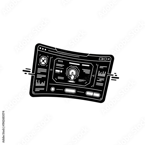 Futuristic interface displaying a digital control panel with abstract elements and interactive user experience concepts