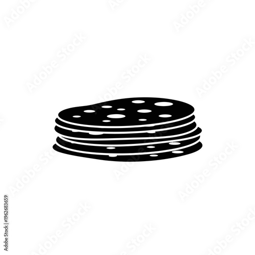 Stack of round, thin, flatbreads with small holes, simple graphic illustration