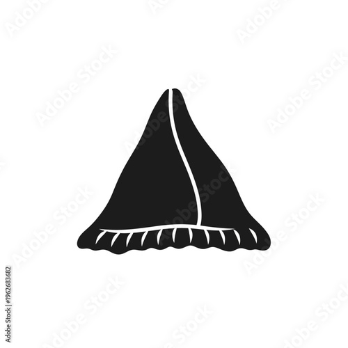 Minimalist black silhouette icon of a delectable triangular filled savory pastry, ideal for restaurant menus, food industry branding, or snack-related graphic design projects