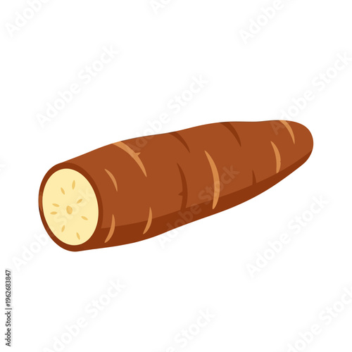 Colorful flat illustration of a fresh cassava root, a versatile starchy tropical vegetable and staple food ingredient globally