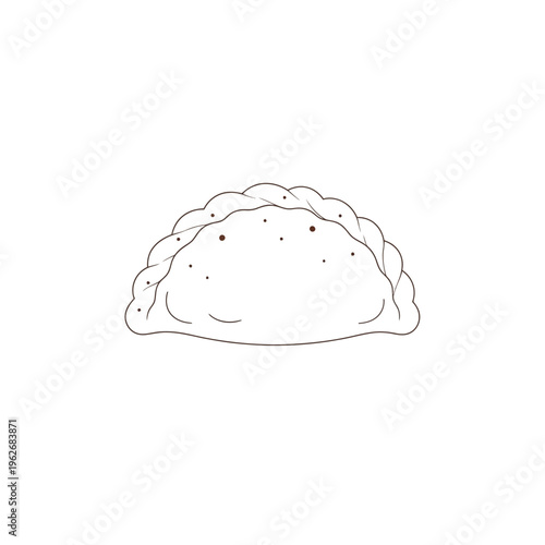 A simple, charming line art illustration of a delicious, golden-brown baked empanada, perfect for culinary or food-related designs