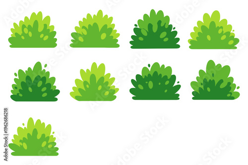 Collection of various green bush illustrations.