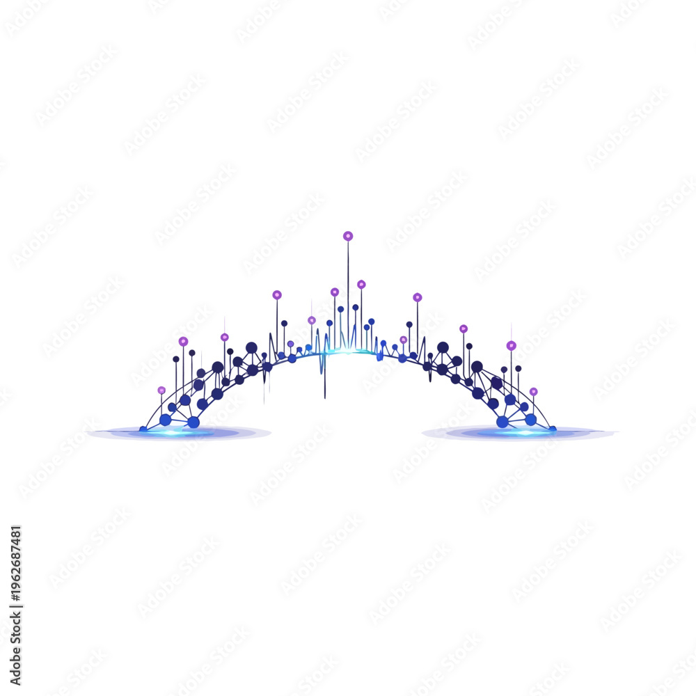 Fototapeta premium Abstract digital network bridge with rising data points illustrating technological connection and future growth in a minimal design