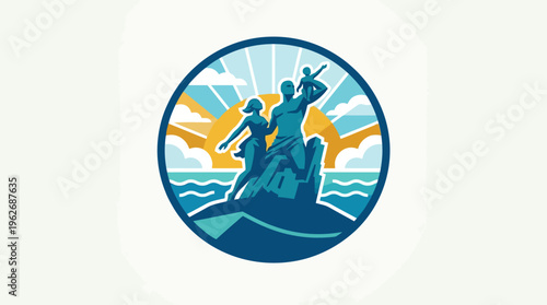 Retro Coastal Family Emblem in a Circle