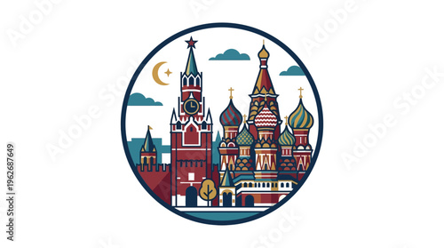 Moscow Skyline Inside Circle Design